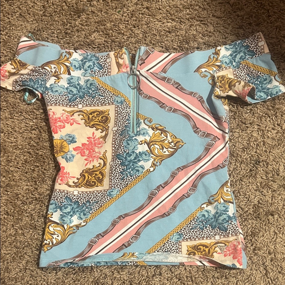 Guess Multicolor Patchwork Off-Shoulder Blouse - image 1